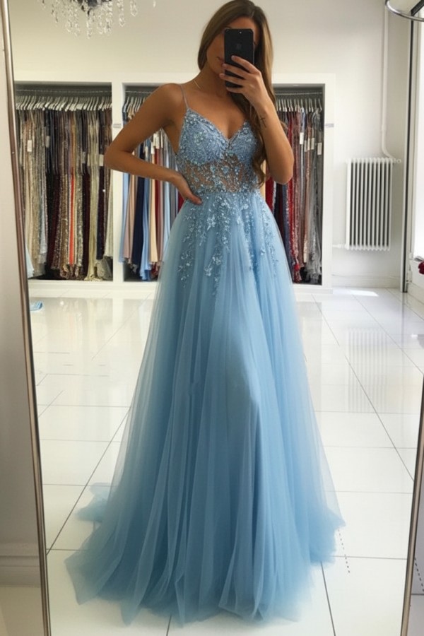 Luxus Abendkleider Blau | Abiballkleider Lang Glitzer