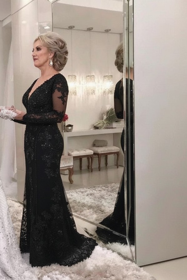 Golden Brautmutterkleider Spitze Mit Ärmel Günstig Abendkleider für Hochzeit Online