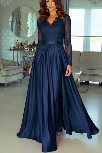 Champagne Abendkleider Lang Mit Ärmel Spitze Abendmoden Günstig