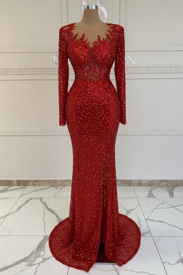Grünes Ballkleid Lang Glitzer Abendkleid Mit Ärmel