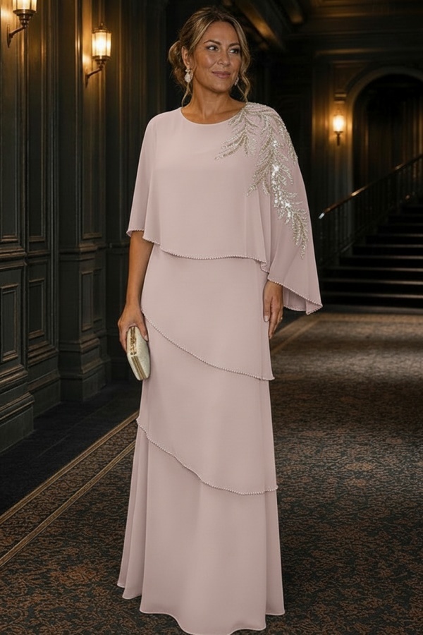 Champagner Brautmutterkleider Lang Chiffon Hochzeitsparty Kleider Glitzer