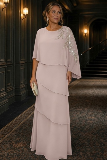 Champagner Brautmutterkleider Lang Chiffon Hochzeitsparty Kleider Glitzer