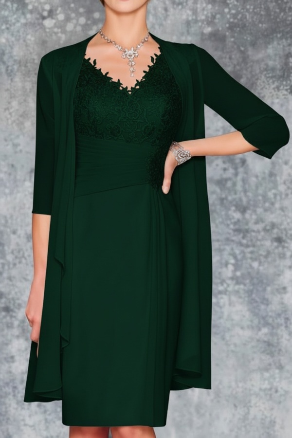 Mint Brautmutterkleid Kurz Chiffon | Kurze Brautmutterkleider mit Jacke
