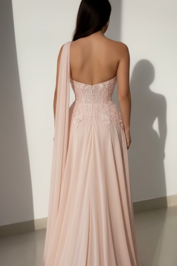 Schöne Abendkleider Lang Rosa Ballkleider mit Spitze