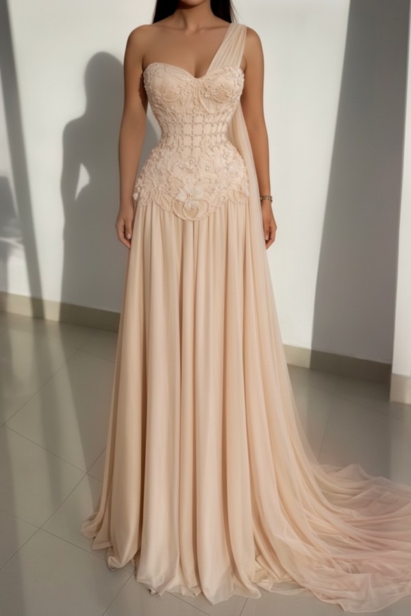 Schöne Abendkleider Lang Rosa Ballkleider mit Spitze