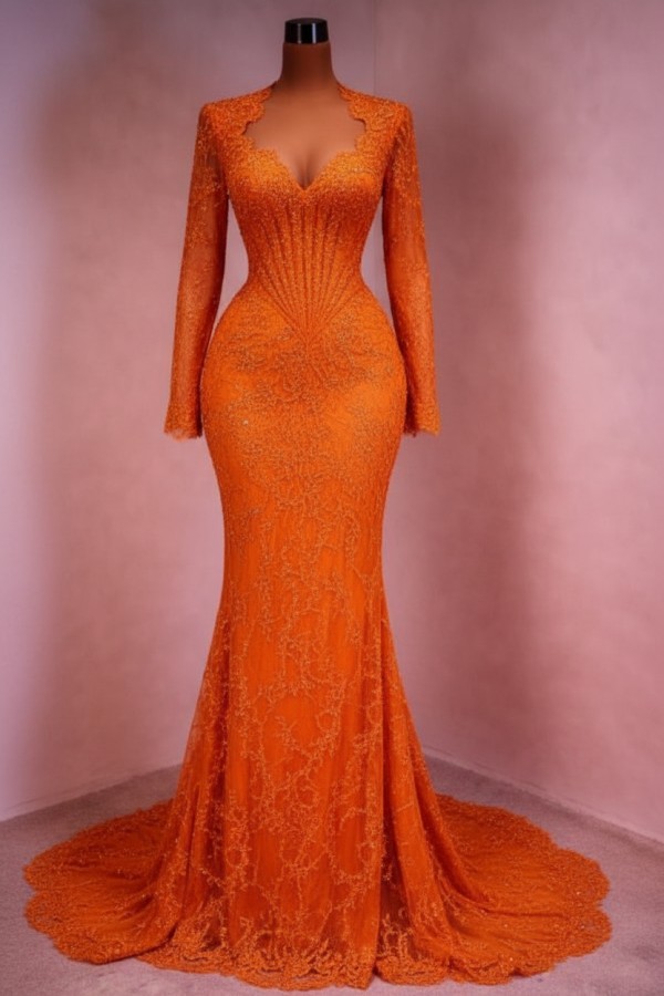 Designer Abendkleid Lang Weinrot Ballkleid Spitze Mit Ärmel