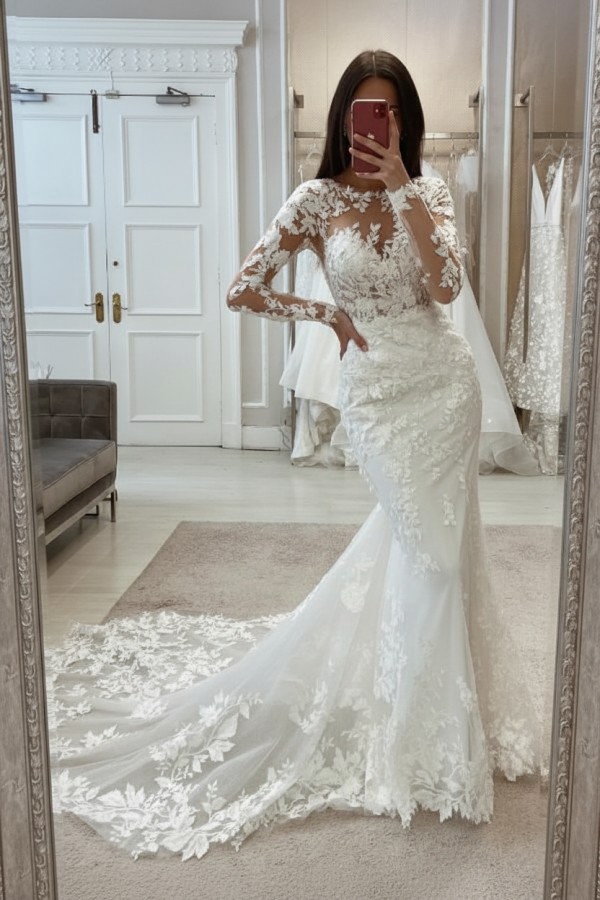 Brautkleider Meerjungfrau Spitze | Hochzeitskleider mit Ärmel