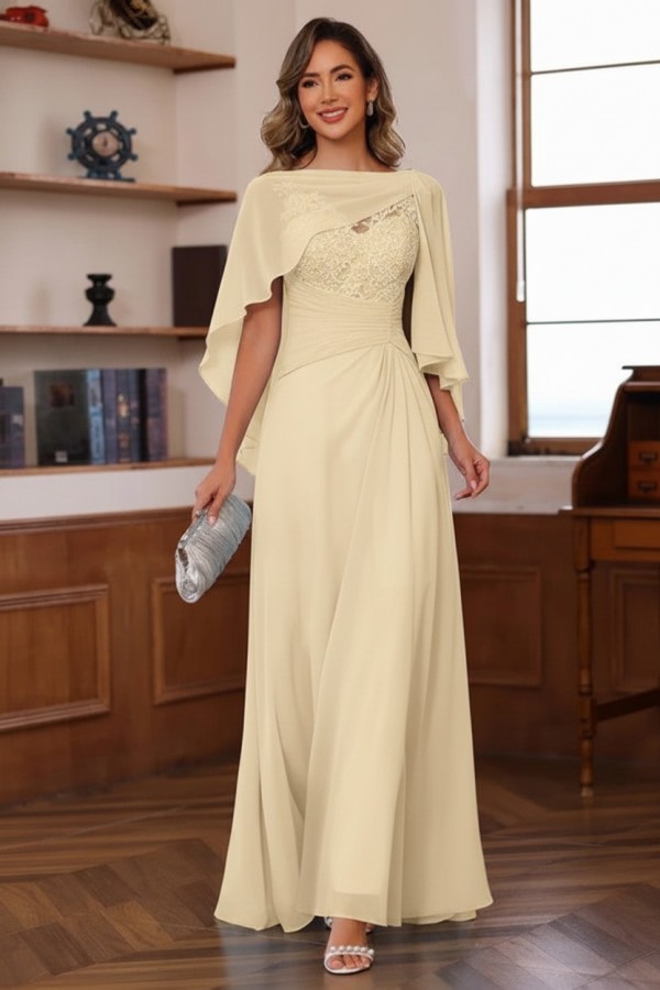 Designer Chiffon Brautmutterkleider Lang Blau Festliche Kleider Hochzeitsparty