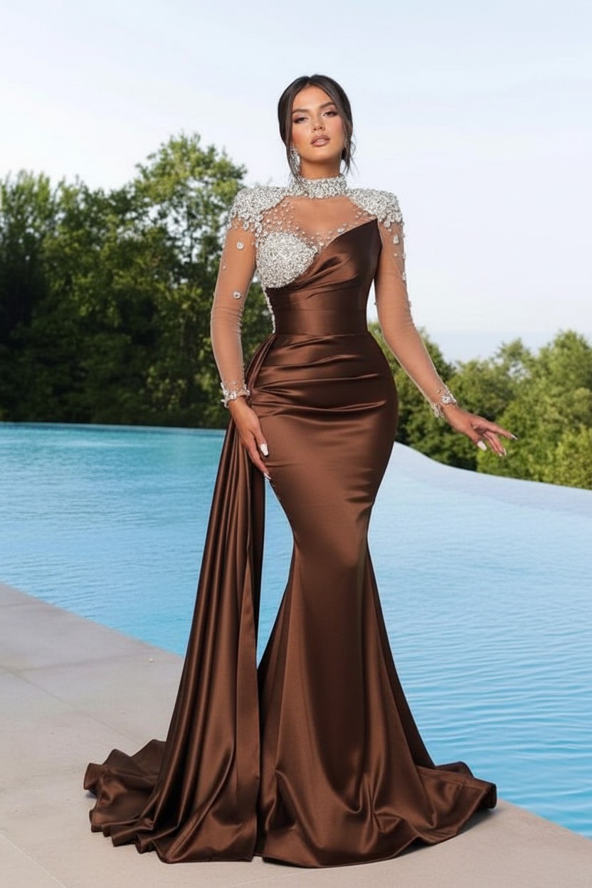 Designer Abendkleider Lang Grün | Abiballkleider mit Ärmel