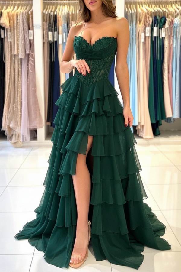 Elegante Abendkleider Lang Blau Ballkleider Mit Spitze