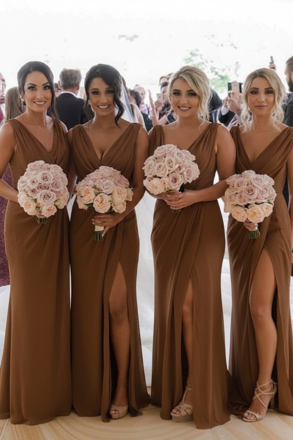 Elegante Brautjungfernkleider Lang Chiffon | Kleider für Brautjungfern