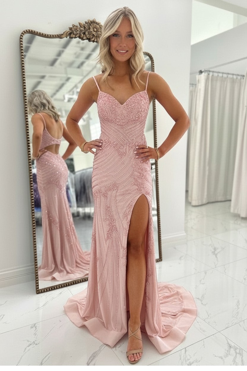 Elegantes Abendkleid Lang Rot Meerjungfrau Ballkleider Glitzer