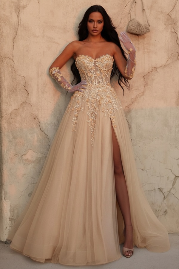 Himmel Blaues Abendkleid Lang Spitze Ballkleid Abendmoden Online