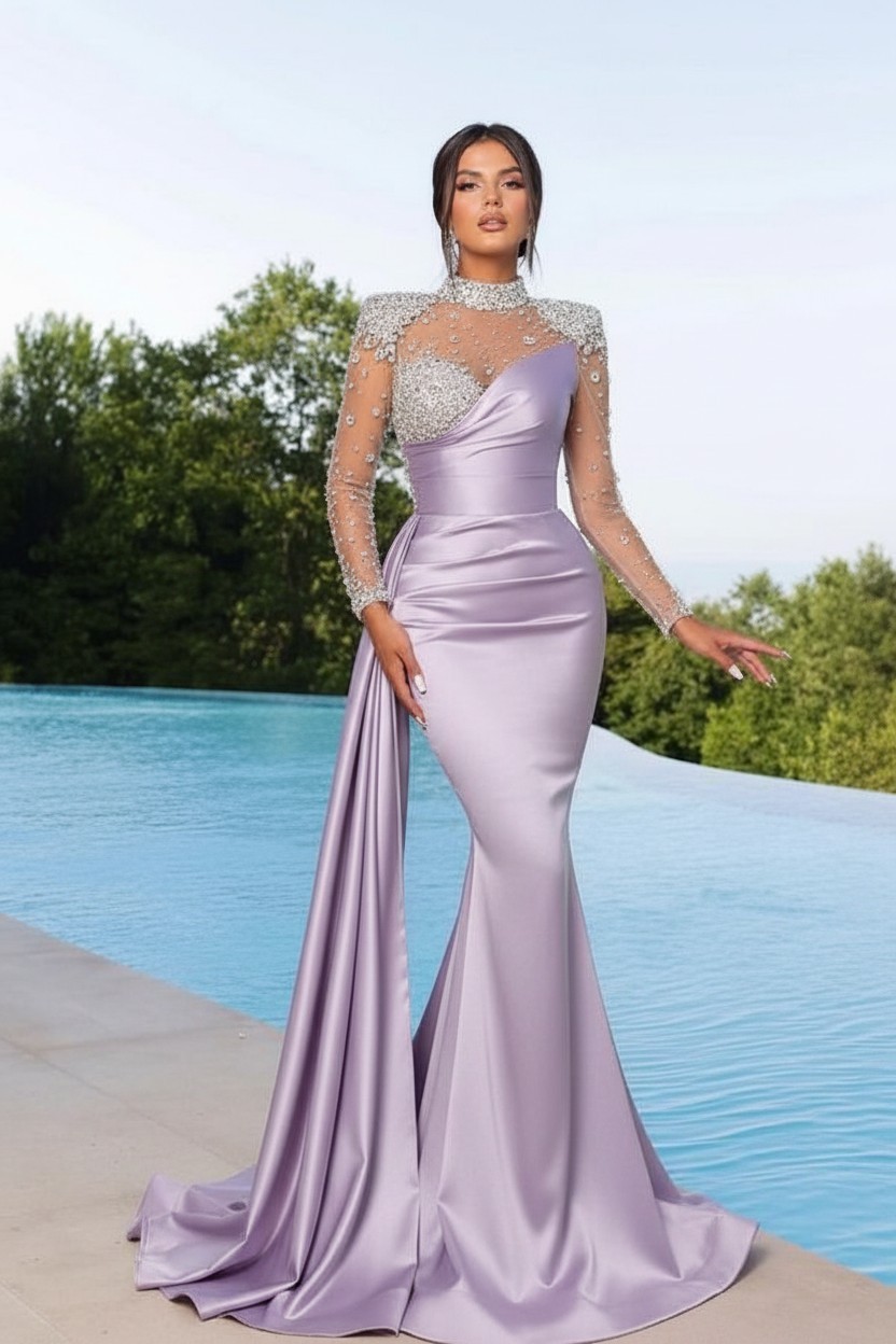 Designer Abendkleider Lang Grün | Abiballkleider mit Ärmel