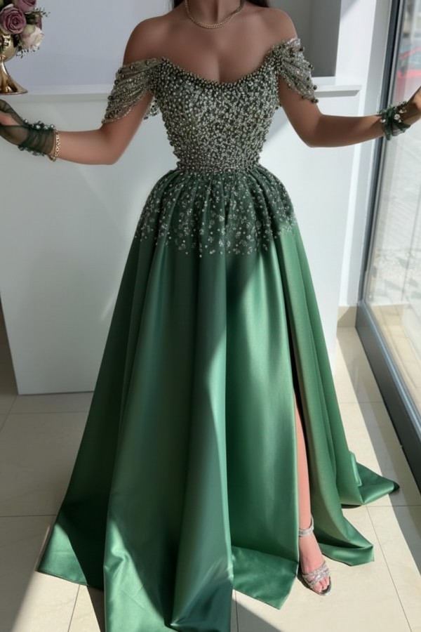 Designer Abendkleider Lang Glitzer | Abiballkleider Grün Günstig