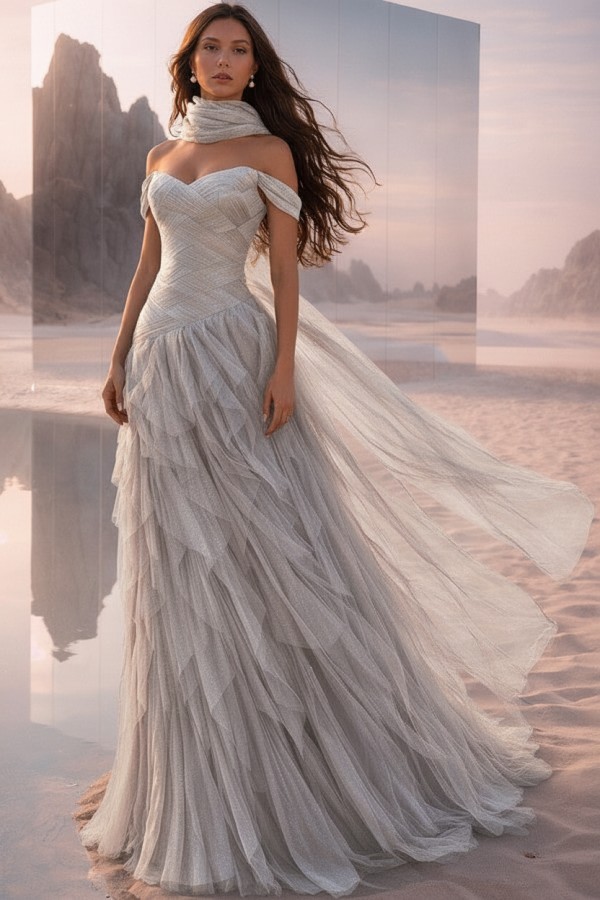  Tintenblau Abendkleider Lang Tüll Ballkleider Abiballkleider Online