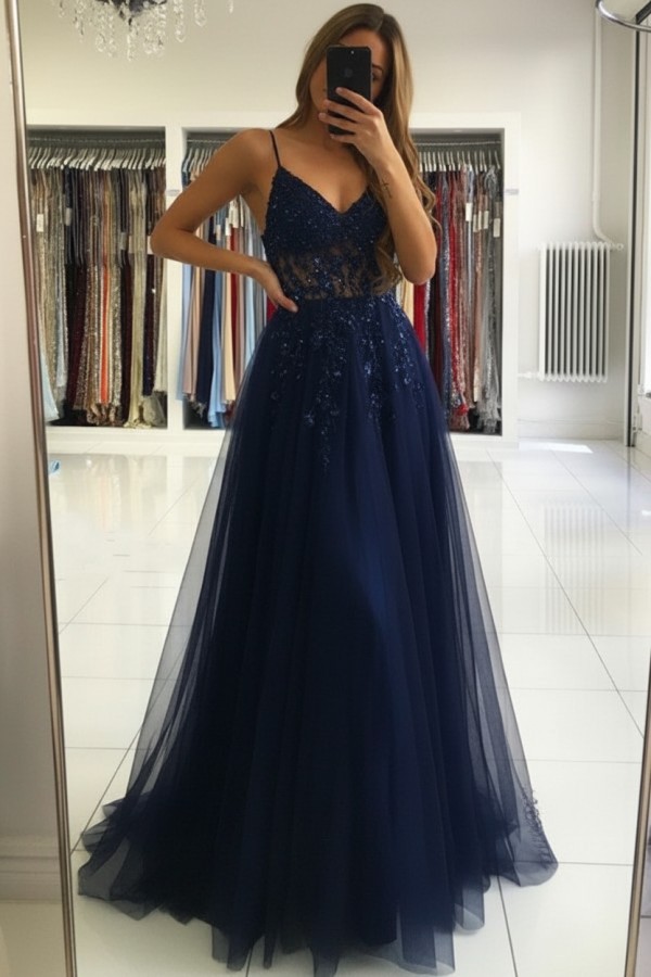 Luxus Abendkleider Blau | Abiballkleider Lang Glitzer