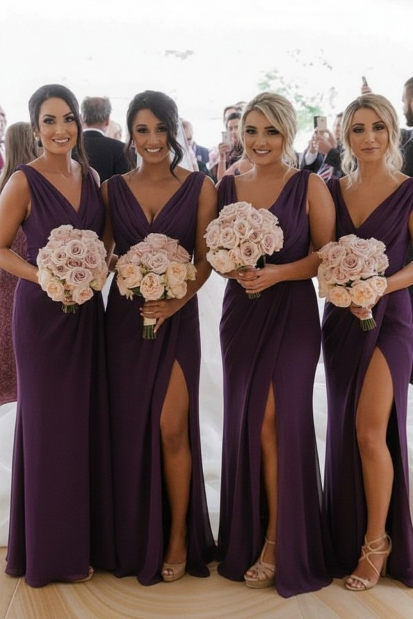 Elegante Brautjungfernkleider Lang Chiffon | Kleider für Brautjungfern