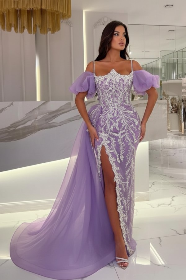 Himmel Blaue Abendkleider Lang Glitzer | Abiballkleider mit Spitze