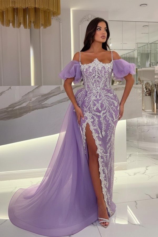 Himmel Blaue Abendkleider Lang Glitzer | Abiballkleider mit Spitze