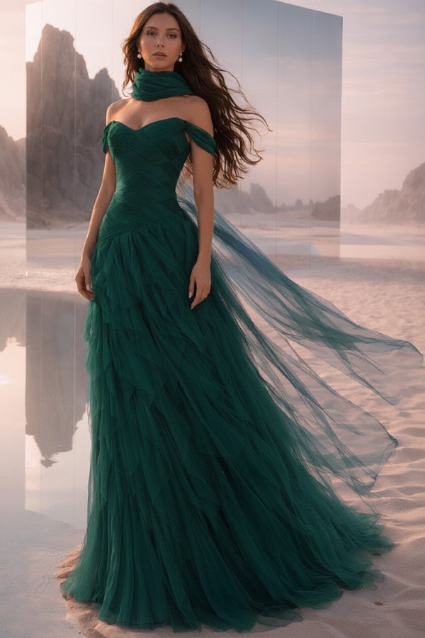  Tintenblau Abendkleider Lang Tüll Ballkleider Abiballkleider Online