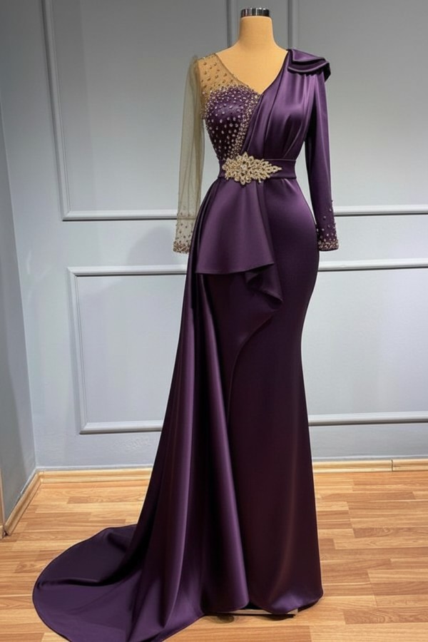 Olive Grün Abendkleider Lang Glitzer | Abiballkleider mit Ärmel