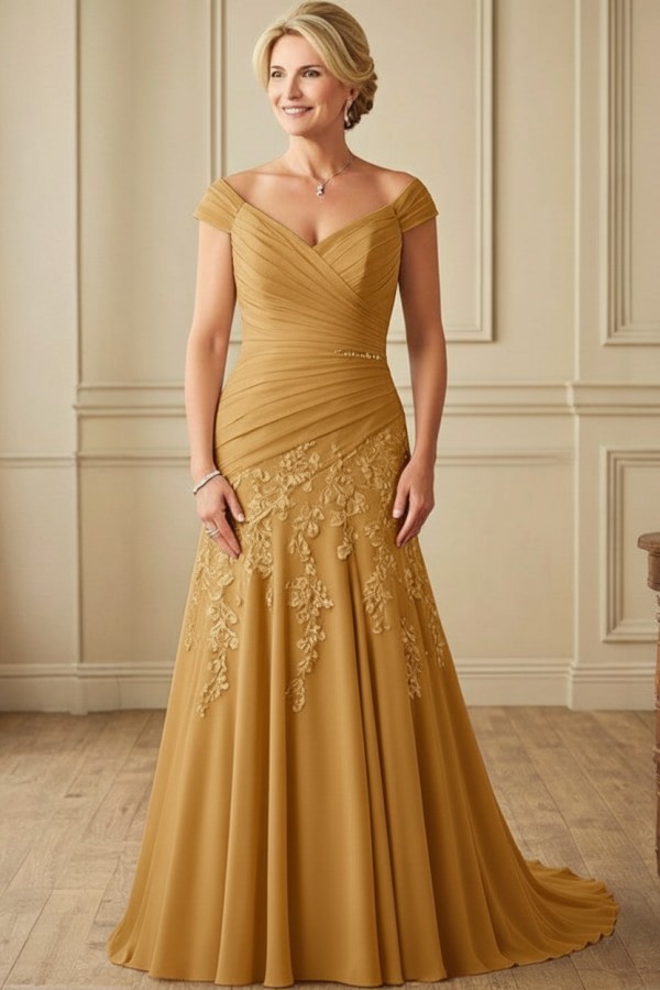 Champagne Brautmutterkleider Lang Günstig Kleider für Brautmutter