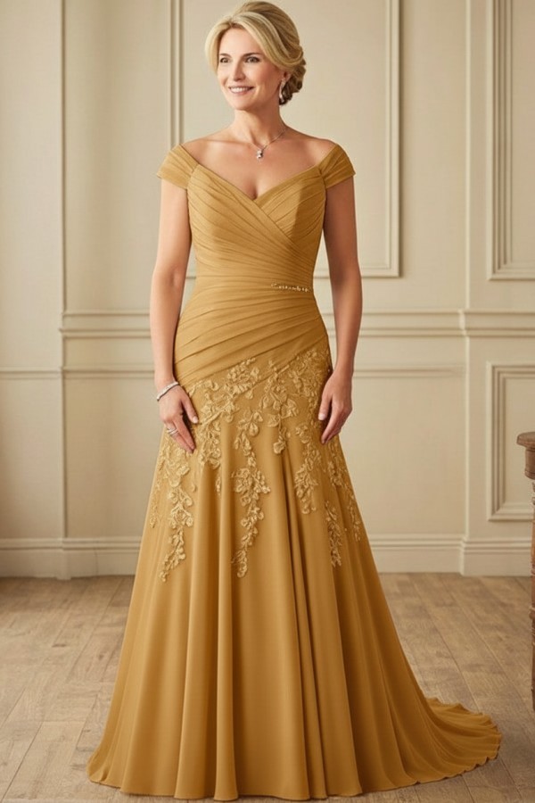 Champagne Brautmutterkleider Lang Günstig Kleider für Brautmutter
