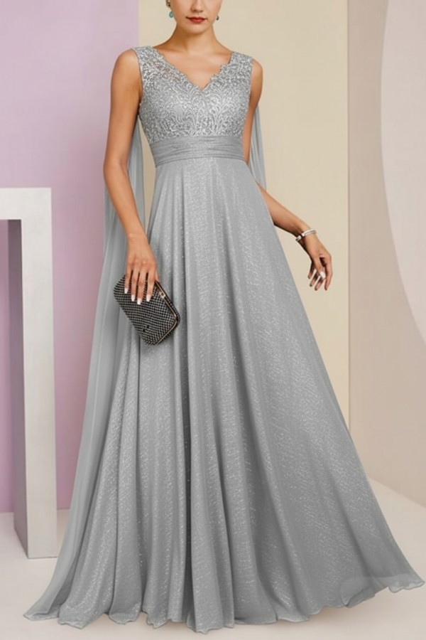 Brautmutterkleid Lang Blau Kleider für Brautmutter mit Ärmel