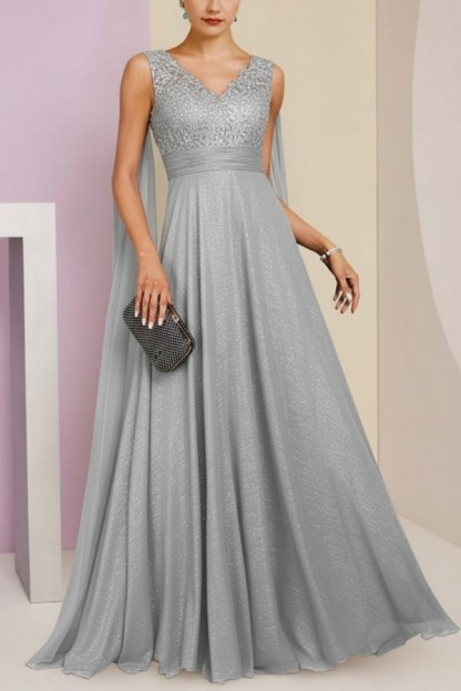 Brautmutterkleid Lang Blau Kleider für Brautmutter mit Ärmel