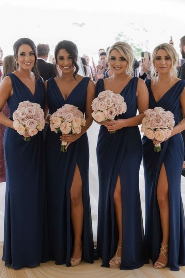 Elegante Brautjungfernkleider Lang Chiffon | Kleider für Brautjungfern