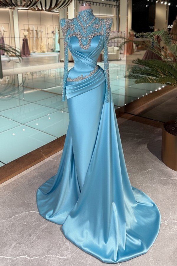 Schöne Abendkleider Lang Glitzer Lila Ballkleider mit Ärmel