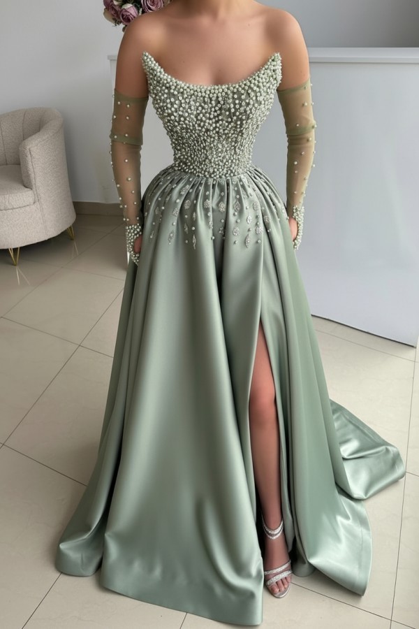 Seladongrün Abendkleider Lang Glitzer Ballkleider Abiballkleider Günstig