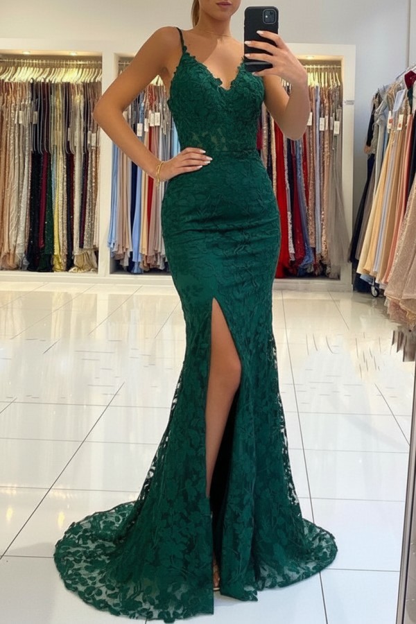 Elegante Abendkleider Blau | Spitze Abiballkleider Meerjungfrau