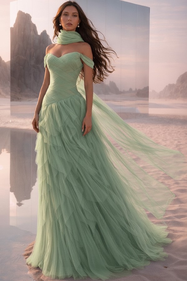  Tintenblau Abendkleider Lang Tüll Ballkleider Abiballkleider Online