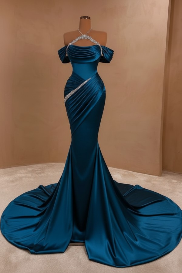 Silber Abendkleider Lang Meerjungfrau Stil Abiballkleider Ballkleid Mit Glitzer