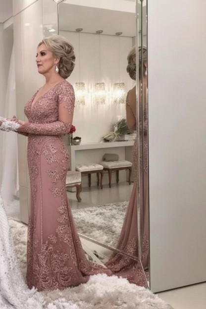 Golden Brautmutterkleider Spitze Mit Ärmel Günstig Abendkleider für Hochzeit Online