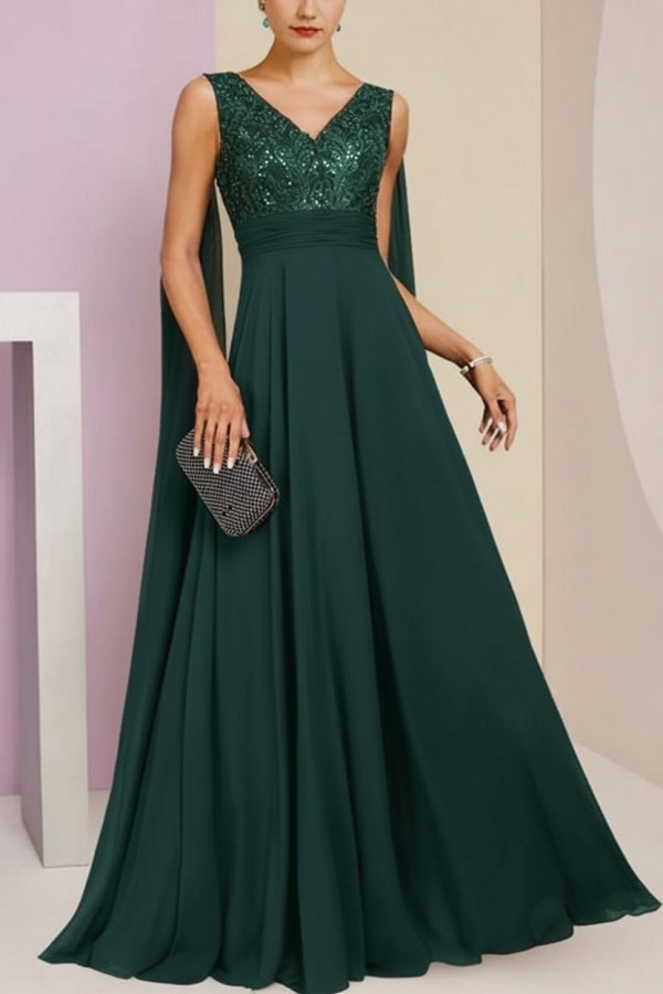 Brautmutterkleid Lang Blau Kleider für Brautmutter mit Ärmel