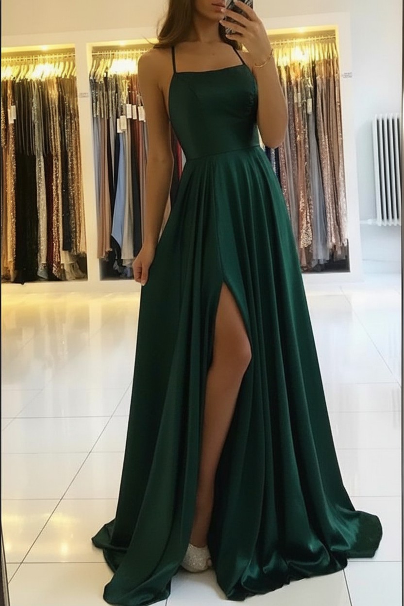 Schlichtes Abendkleid Lang Grün | Abiballkleider Günstig