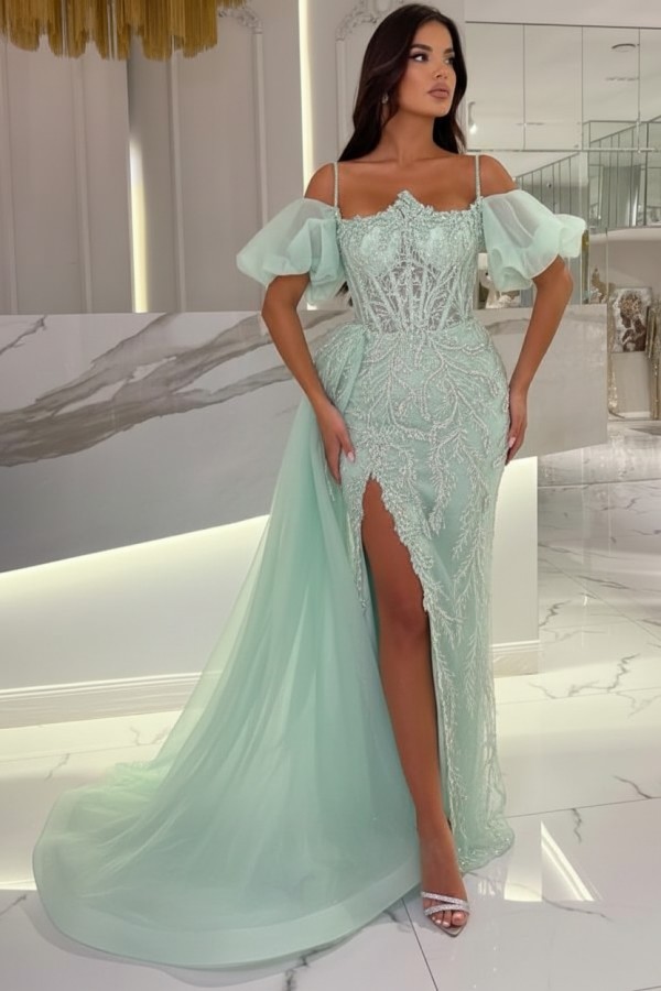 Himmel Blaue Abendkleider Lang Glitzer | Abiballkleider mit Spitze