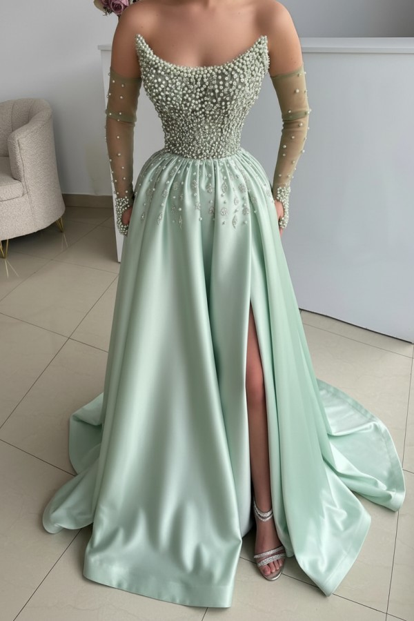 Seladongrün Abendkleider Lang Glitzer Ballkleider Abiballkleider Günstig