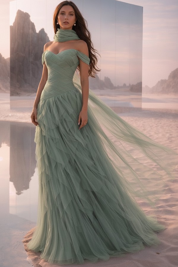  Tintenblau Abendkleider Lang Tüll Ballkleider Abiballkleider Online