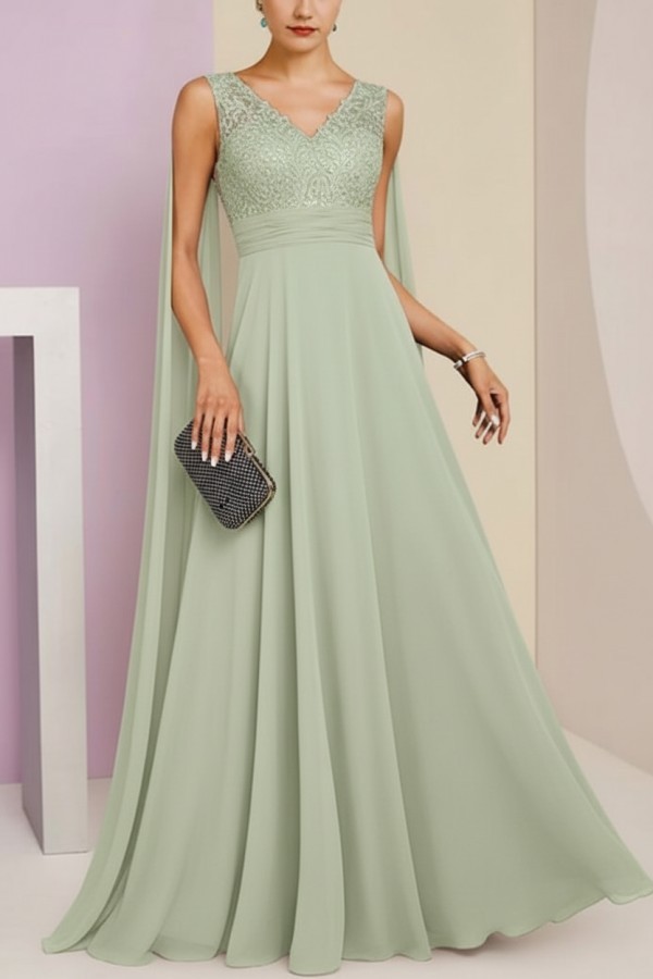 Brautmutterkleid Lang Blau Kleider für Brautmutter mit Ärmel