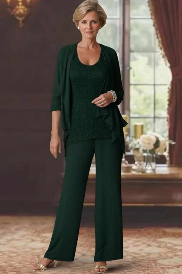 Silber Brautmutter Hosenanzug Chiffon Brautmutterkleider mit Spitze