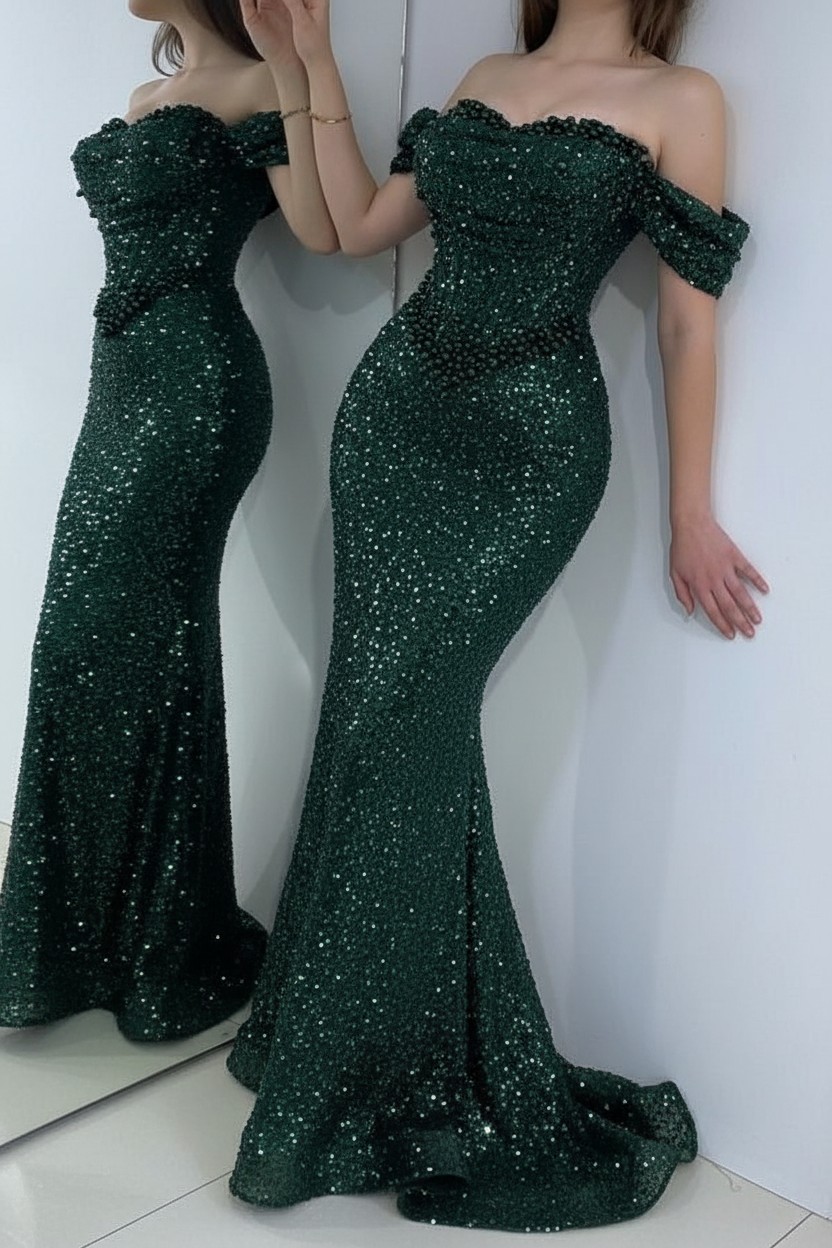 Champagner Abendkleider Lang Glitzer | Abiballkleider Ballkleider Meerjungfrau