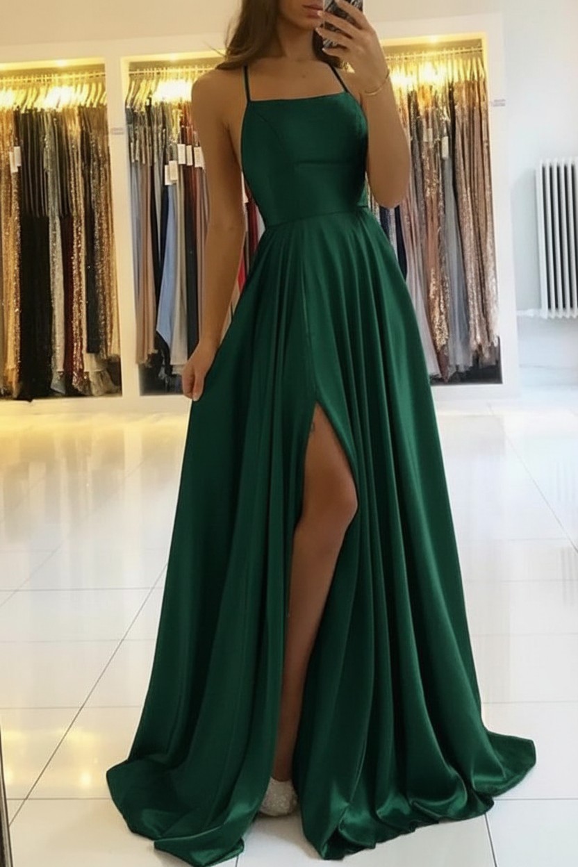 Schlichtes Abendkleid Lang Grün | Abiballkleider Günstig