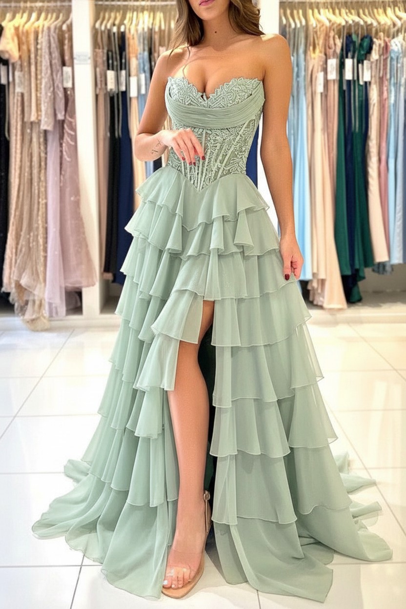 Elegante Abendkleider Lang Blau Ballkleider Mit Spitze