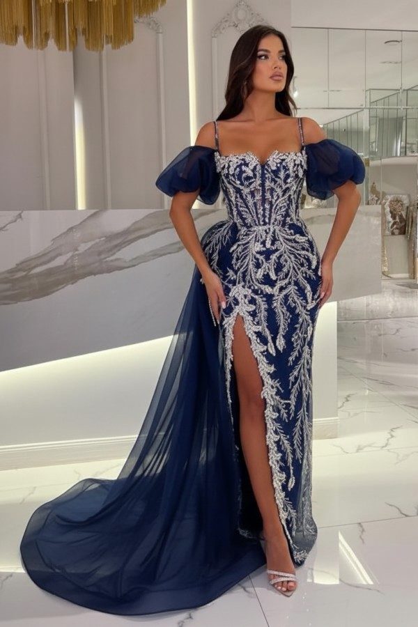 Himmel Blaue Abendkleider Lang Glitzer | Abiballkleider mit Spitze