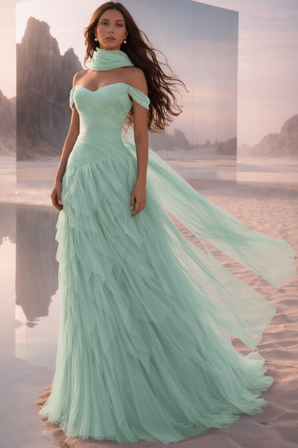  Tintenblau Abendkleider Lang Tüll Ballkleider Abiballkleider Online