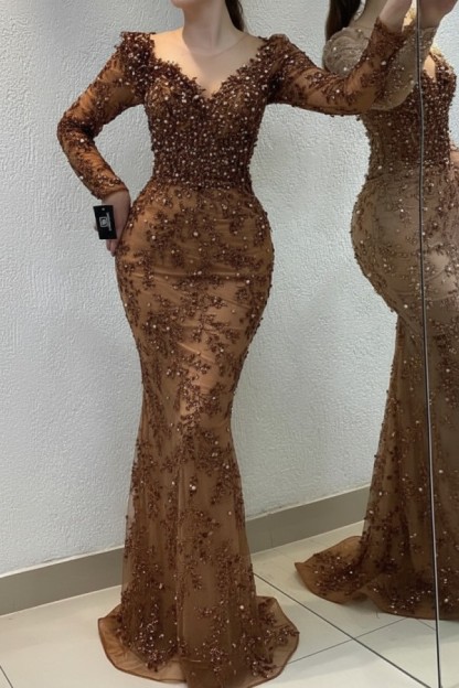 Schöne Abendkleider Lang Gold | Spitze Abiballkleider mit Glitzer